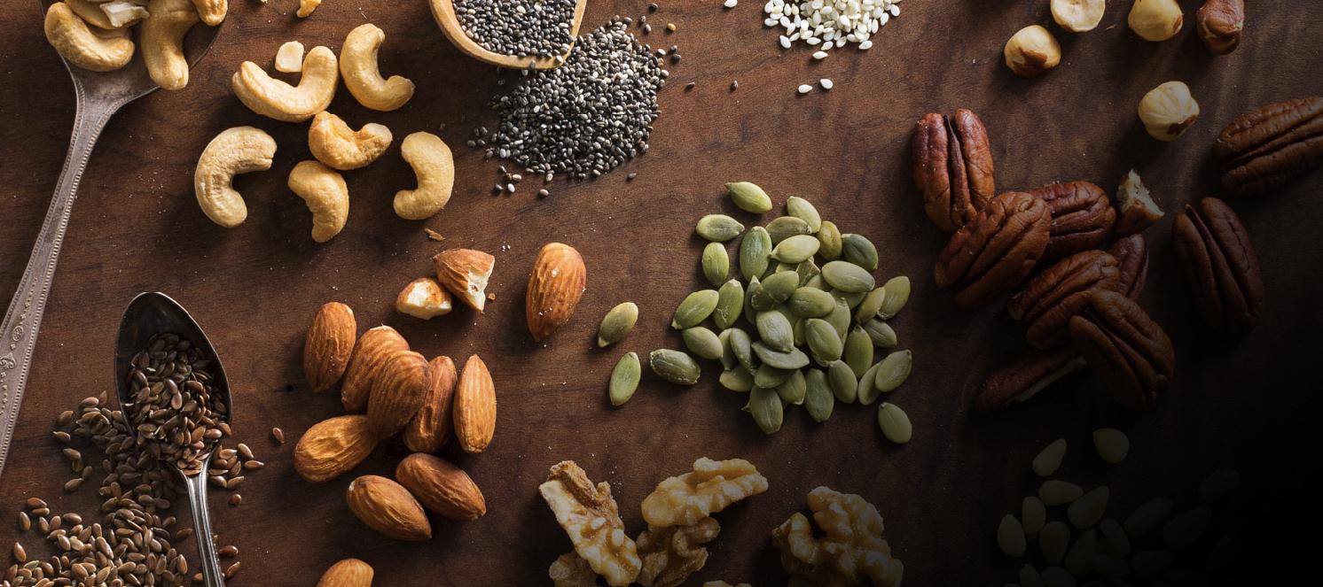 Banner of nuts, seeds, and trail mixes